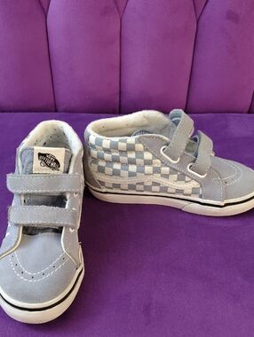 Vans Kids Light Blue Checkerboard High-Top Sneakers